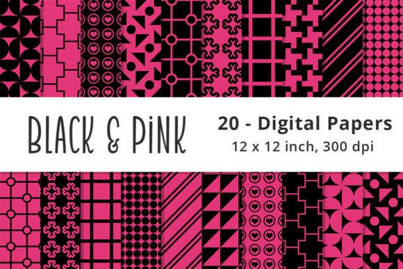 Download Black and Pink Digital Paper Background - Black Collection