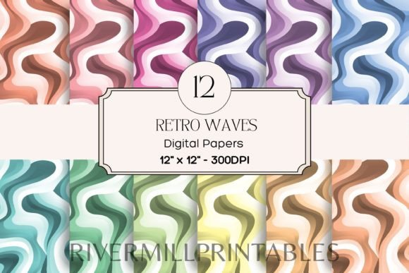 Download Retro Wavy Lines Digital Paper Pack - Wavy lines Collection