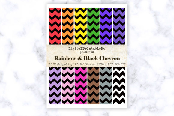 Download Black Rainbow Chevron Zigzag Paper 12" - Black Collection